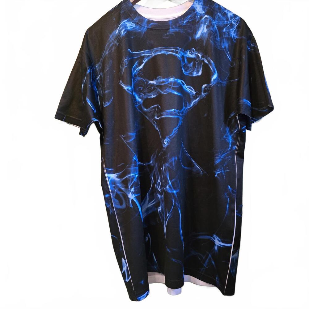 Superman Graphic T-Shirt with Blue Smoke Design - L
